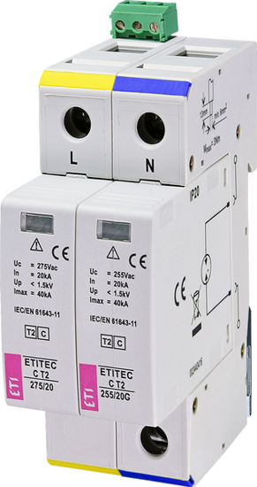 Picture of Descarregador de sobretensões C T2 275Vac 20kA 1+1 RC 