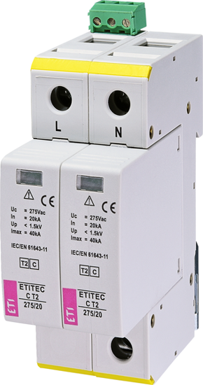 Picture of Descarregador de sobretensões C T2 275Vac 20kA 2+0 RC 