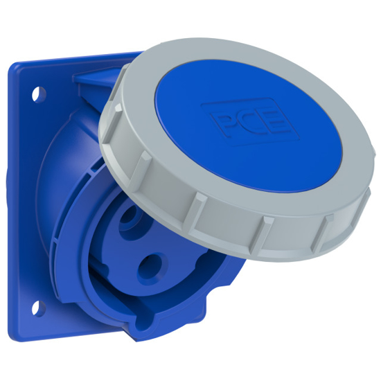 Picture of Tomada encastrar fêmea inclinada c/ flange □97x80mm, 2P+T 32A-230V, IP67 (terminais de aperto por mola)