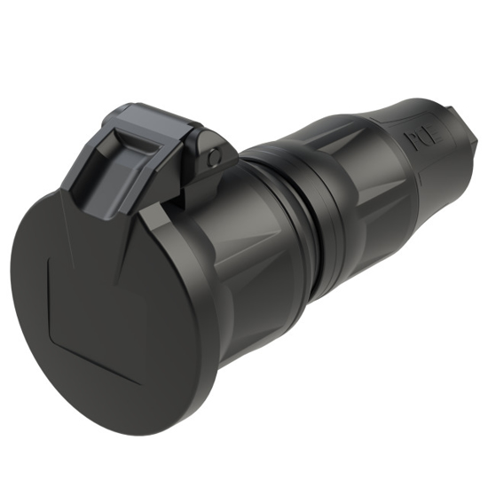 Picture of Ficha fêmea SCHUKO série TOP TAURUS 2 c/ tampa, 2P+T 16A, 250V-50/60Hz, IP54, cores PT/PT (miolo PA6)