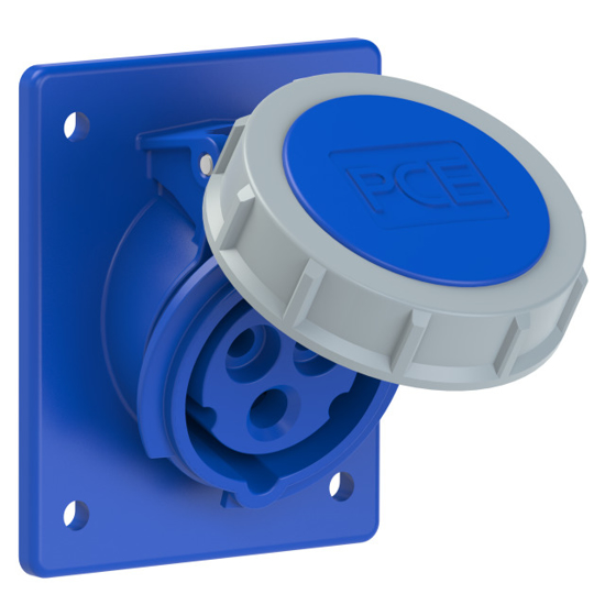 Picture of Tomada encastrar fêmea inclinada c/ flange □97x80mm, 2P+T 16A-230V, IP67 (terminais de aperto por mola)