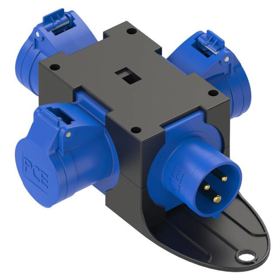 Picture of Adaptador IP44 ficha macho 3P 16A / 3xfêmea 16A 3P