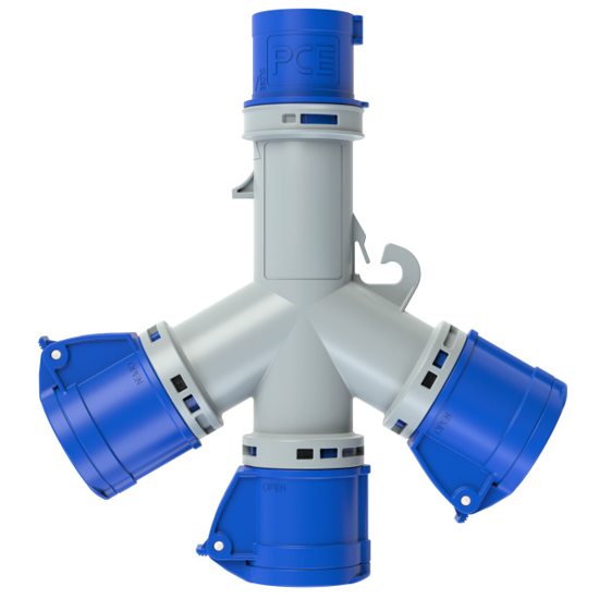 Picture of Adaptador IP44 CEE macho 16A 3P / 3x fêmea 16A 3P