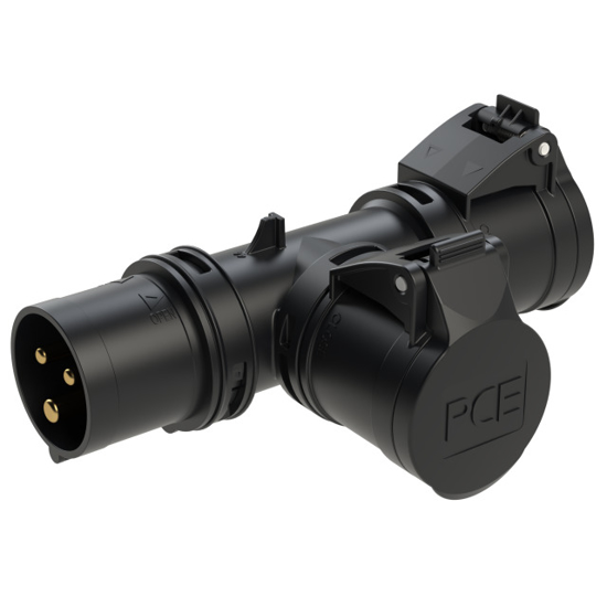 Picture of Adaptador macho 16A 2P+T+2 x fêmea 16A 2P+T IP44