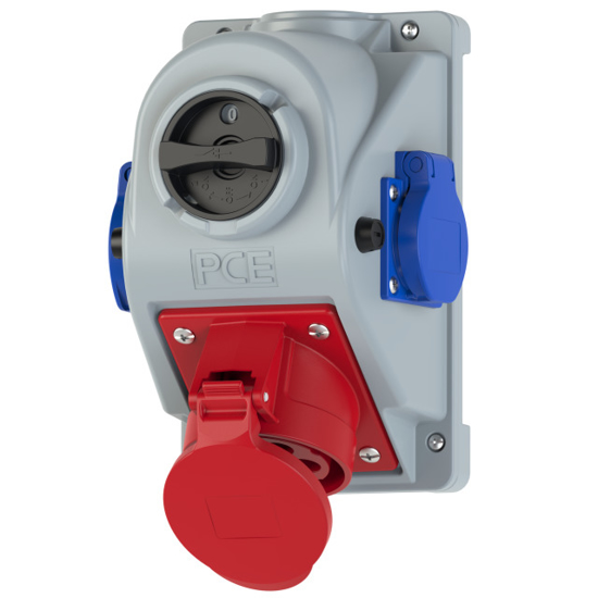 Picture of Tomada mural fêmea c/ interruptor 0-I+2xschuko IP44 32A 3P+T+N 400V