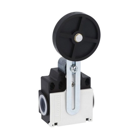 Picture of Fim-de-curso dupla entrada plástico+haste ajustável+rodízio borracha ação brusca 2NF